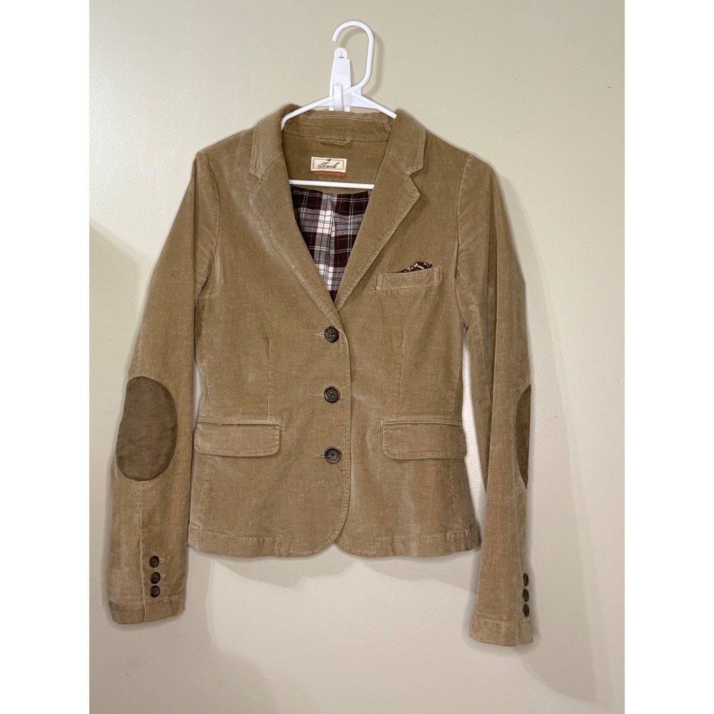 Twik Preppy Tan Corduroy Elbow Patch Blazer Jacket Medium Plaid Lined Academic